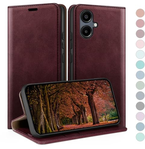 HUOUH for Samsung Galaxy A06 4G 5G/A07 4G Wallet case with RFID Blocking PU Leather,Flip Folio Book covers,Credit Card Holder Shockproof Phone case Women Men for Samsung A06 case Wine Red