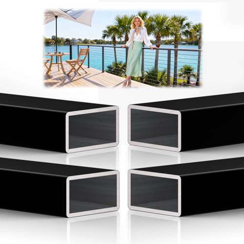 Corrimano in alluminio nero, 2 m x 6,9 cm x 4,5 cm, confezione da 4 corrimano rettangolare con tappi terminali in nylon, viti autofilettanti, guida piatta tagliabile per ringhiere per scale a ponte
