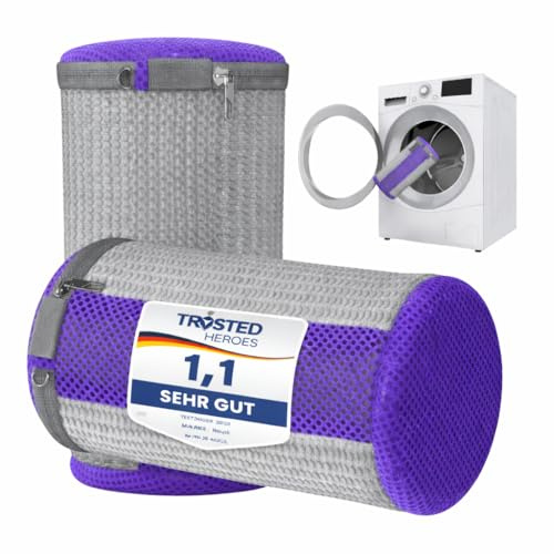 Hausli Schuhwaschbeutel für die Waschmaschine, 2er Pack - Wäschebeutel für Schuhe mit Mikrofaserbürsten, 360° Reinigung, Reißverschluss, wiederverwendbar, waschmaschinenfest, 18L x 18W x 33H cm, Grau