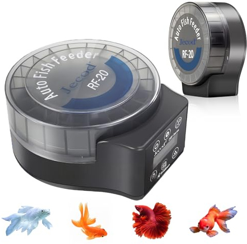 Automatiskt akvariumfoderställ, 140 ml, automatisk fiskmatning med timer, akvariummatsdispenser med justerbar kontroll i 6 nivåer