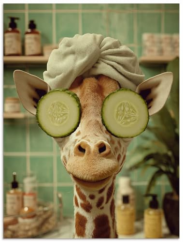 ARTLAND Badezimmer Bilder Alu Verbundplatte für Innen & Outdoor Bild 45x60 cm Deko Modern lustige Tiere Giraffe Gesichtsmaske Spa Entspannung U6AU