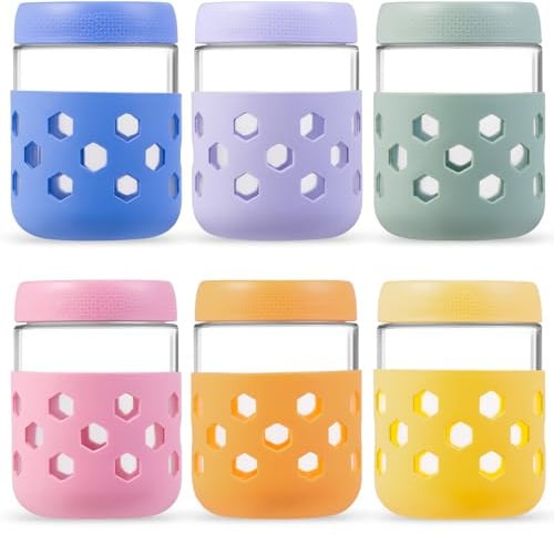 MICEBAY 6 Stück EinmachgläSer mit Schraubdeckel，500ml Overnight Oats GläSer mit SilikonäRmeln, SpüLmaschinenfest Meal Prep GläSer mit Deckel für Marmelade,Salat,Milchshake