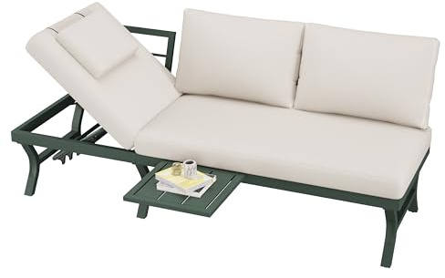 DRIXNO Gartenbank, Gartenmöbel-Set, Outdoorsofa mit Verstellbarer Neigungsfunktion, 3-Sitzer-Sofa mit Tisch, Position kann geändert Werden, Wetterfestes Outdoor Sofa für Garten, Balkon, Grün