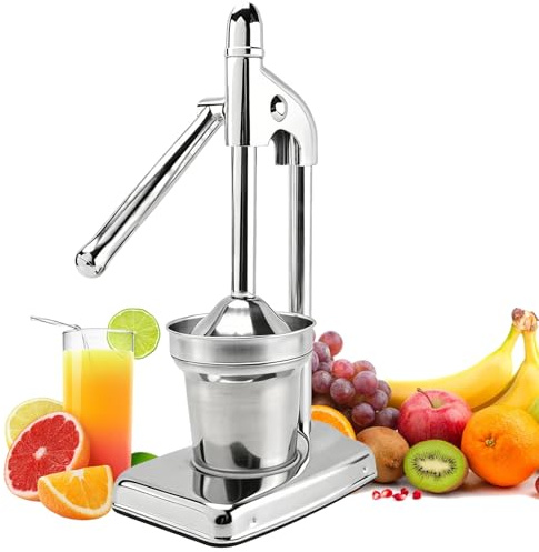 Kortemora Manual Citrus Juicer, Heavy Duty Hand Press Juicer with Stainless Steel Bowl, Lever Lime Lemon Squeezer, Manual Fruit Juice Press for Orange, Lemon, Lime (Silver)