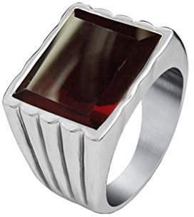 PAURO Herren Edelstahl Quadrat Vintage Edelstein Ring, Onyx Und Granat Rubin Inlay Rot Größe 54