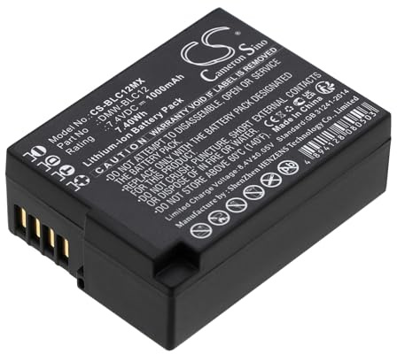 CS-BLC12MX Batterie 1000mAh Compatible avec [Sigma] DP1Q, DP2Q, DP3Q, pour [Leica] Leica Q, V-Lux 4, pour [Panasonic] Lumix DMC-FZ1000, Lumix DMC-FZ200, DMC-FZ200GK, DMC-FZ200K, DMC-G5K, DMC-G6, DMC