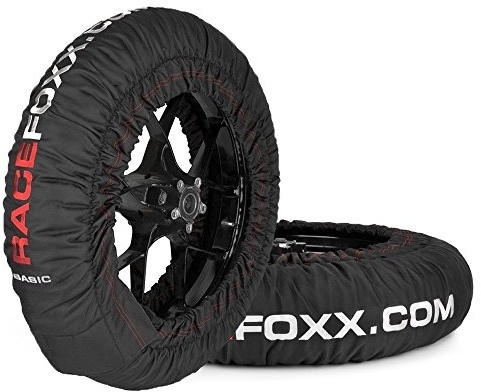 RACEFOXX Basic Reifenwärmer Tyre Warmers 100° C Heiztemperatur Superbike, 120/17 vorne und 180 bis 200/17 hinten Motorrad Rennsport Rennstrecke Reifen