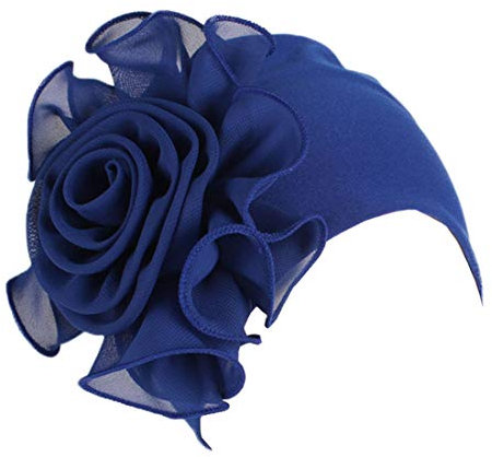 YONKOUNY Turban Hut Damen Sommer Elastisch Wraps Blumenmuster Kopftuch Chemo Hut Kopfbedeckung Kopfbedeckungen Kappe Kopfband Turban Mütze Beanie (Königsblau)