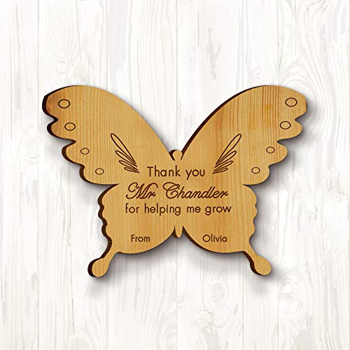 Personalised Teacher Gifts Thank you Teacher Gifts for Women Men Wooden Fridge Magnet Thank You Gifts for Teacher Tutor Teaching Assistant Pre School Nursery Leaving Graduation (Butterfly)