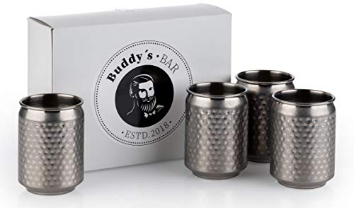 Buddy's Bar - 4 tasses Cocktail Can, Ø 7,5 cm, H : 10,5 cm, 350 ml, tasse en acier inoxydable de haute qualité, cool can, set de 4, acier inoxydable antique martelé