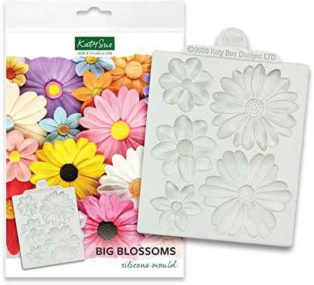 Katy Sue Big Blossoms Silicone Mould for Cake Decorating, Cookie Decorating & Craft. Use with Fondant, Sugar Paste & Air-Drying Clay. Makes 5 Flower Heads from 45 to 78 Millimetres by Katy Sue Moulds