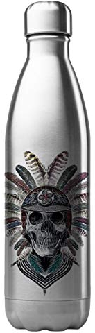 Bouteille Gourde Isotherme Acier INOX 500 ML imprimé Illustration Tête de Mort Skull Indien G1246