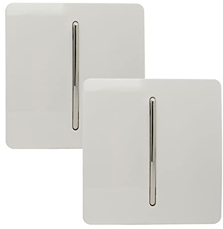 Trendi 1 Gang 2 Way Artistic Modern Glossy 10 Amp Rocker Tactile Light Switch Ice White (2 Pack)