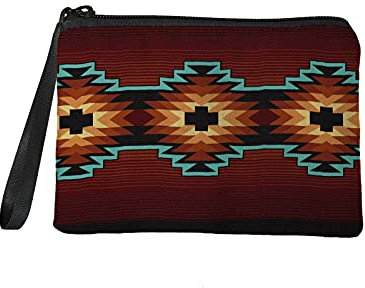 Jeiento Kleine Münzgeldbörse für Frauen, Reisen, Einkaufen, Geld-Clips, Handtasche, Reißverschluss, Clutch-Tasche, Azteken-Tribal-Stil, rot, S, Münzbörse