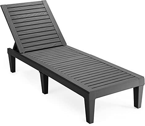 COSTWAY Lettino Prendisole da Giardino, Sdraio da Giardino Con Schienale Regolabile a 5 Livelli, Chaise Longue Impermeabili da Esterno, per Spiaggia Piscina Giardino, Portata 180 kg (Antracite Nero)