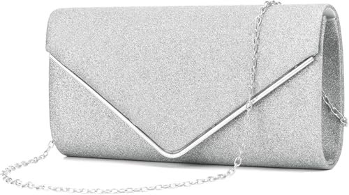 Alifyt Damen-Clutch, elegante Pailletten, Abend-Clutch, b枚rse, Umschlag, Kette, Schultertaschen, funkelnde Abend-, Braut-, Ball-, Party-Handtasche, Silber 2,