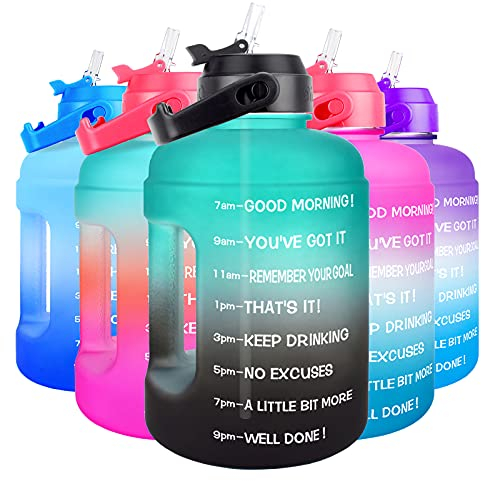 BuildLife Motivational Water Bottle 2.2L - Large Capacity Water Jug with Straw & Time Marker & BPA Free Ensure Enough Water-Drinking Throughout The Day (Green-Black, 2.2L)