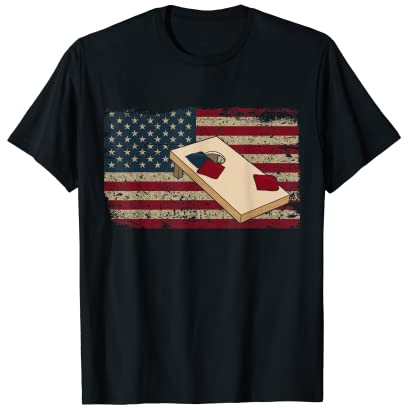 Cornhole Player America Flag Tee I Proud Bean Bag Spielbrett T-Shirt