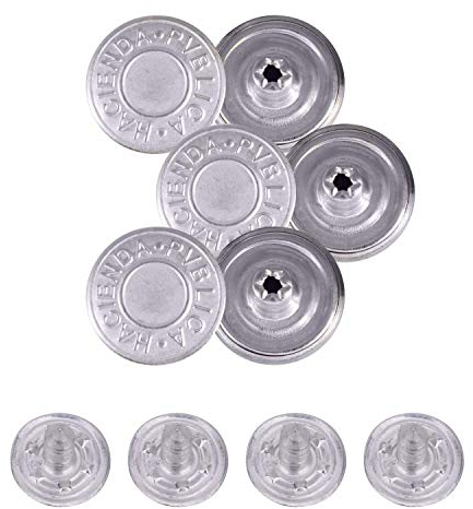 Trimming Shop 14mm Replacement Jean Buttons, Durable Tack Fastener No Sew Buttons with Back Pins Rivet for Denims, Jean, Jackets, Skirts, Silver, 10pcs Set