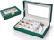 BASUWELL 24 Grid Velvet Jewelry Tray for Drawers Glass Clear Lid Showcase Display Storage Ring Trays Holder Earrings Organizer Case (Green-box)