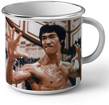 French Unicorn Emaillierter Becher aus Metall, Bruce Lee, Motiv: Drache, Schauspieler, Film, Materialkunst