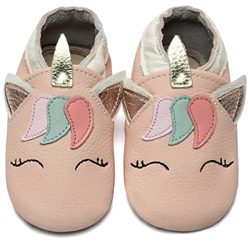 Chausson Bebe Chausson Cuir Souple Bebe Garçon Fille Premiers Pas Chaussons Bébé(Licorne Rose, 18-24 mois)
