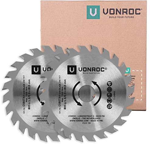 VONROC Lames TCT 85mm, 24 dents, épaisseur 1.3mm - pour scies compactes, circulaires et plongeantes – Pour le bois, le stratifié et le plastique - 2 pcs