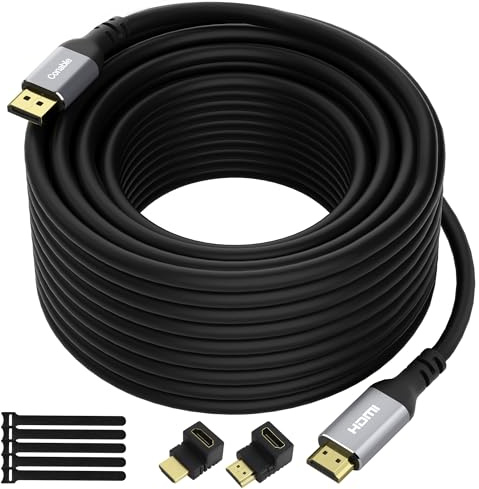 4K DisplayPort to HDMI Cable 50FT, Uni-Directional Active DP to HDMI Cord, 24AWG Heavy Duty Cable, HDR, Ultra HD, Supports 4K@60Hz, 2K@120Hz, 1080P for HDTV, Monitor, Projector- 50 Feet