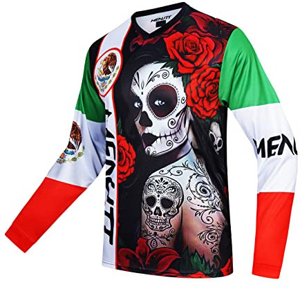 MENUTT Herren Mountainbike-Trikot, langärmelig, MTB, Off-Road, Mexiko, Downhill- und Motocross-Shirts, Schwarz/Weiß, L