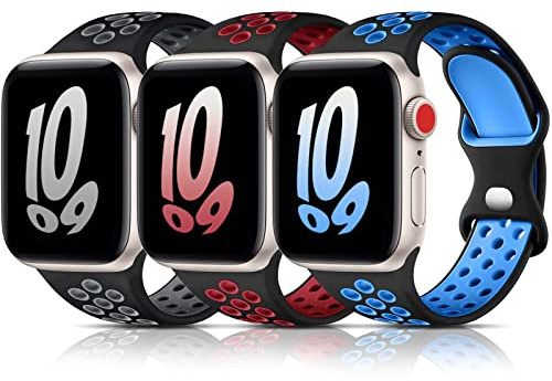 Bandkids 3 Stück Regenbogen-Armbänder kompatibel für Kinder, Apple Watch, Jungen, Mädchen, atmungsaktiv, weiches Silikon-Armband für Apple Watch Serie 8/7/6/5/4/3/2/1/SE, 38 mm, 40 mm, 41 mm, 42 mm, 44 mm, 45 mm
