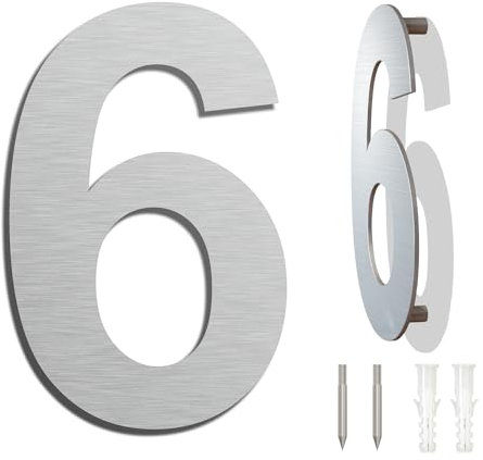 Numero civico moderno - 9 pollici 230mm di altezza, solido acciaio inossidabile 304, resistente alla ruggine e durevole, aspetto galleggiante, facile installazione (Numero 6/9)