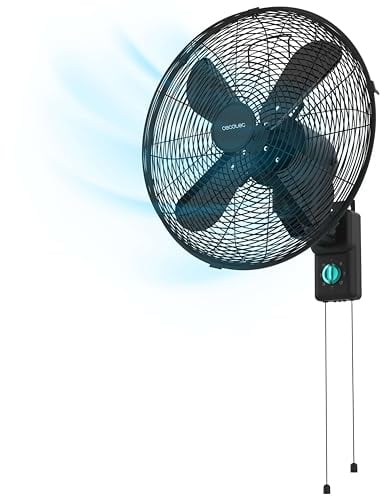Cecotec - Ventilatore da Parete EnergySilence 4500 Power Wall Nero - 50 W, Diametro 30 cm, 4 Pale Aerodinamiche, Interruttore a Catena, 3 Velocità, Include Elementi di Montaggio