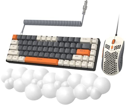 YINDIAO T8 60% Teclado RGB para Juegos Mecánicos & Comodidad Suave en La Nube Reposamuñecas,US Layout,Interruptor Marrón,Mouse para Juegos RGB en Forma de Panal,Cable Espiral USB-C,para PC