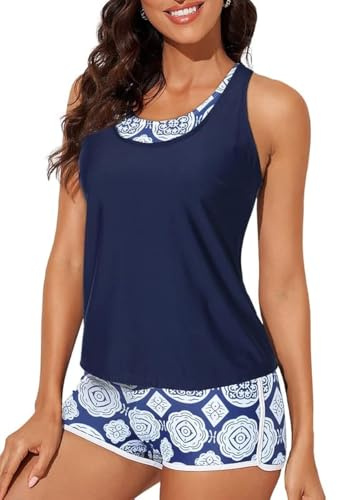 Bsubseach Damen 3 Stück Tankini Badeanzüge Sportliche Tank Top mit Sport-BH | Bsubseach 3 Stück Tankini Badeanzug für Frauen Sportliche Badeanzüge Modest Tank Top mit Sport-BH