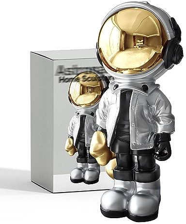 EZ4ENCE Astronaut Statues Spaceman Sculpture Resin Arts Child Gifts Silver Figurine Ornament Room Decor for Men,Home and Crafts Desktop Accessories Tabletop Decoration, Living Room, Office, Bookshelf
