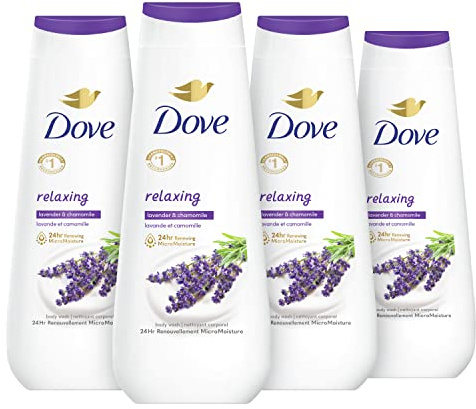 Dove Body Wash Relaxing Lavender Oil & Chamomile 4 Count for Renewed, Healthy-Looking Skin Gentle Skin Cleanser with 24hr Renewing MicroMoisture 20 oz