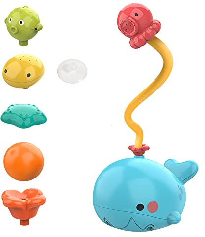 LICHENGTAI Baby Badespielzeug Wasserspielzeug Wale Sprinkler Verstellbarer Duschkopf, Wasserpumpe Bad Duschkopf Ausgießer Wasserspielzeug Mit Schwimmbad Spielzeug für Kleinkinder