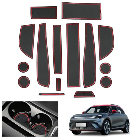 GAFAT Kompatibel mit Smart #1 Smart #3 EV 2023-2025 2026 Antirutschmatten, Smart 1 Smart 3 Gummimatten für Mittelkonsole, Aufbewahrungsbox, Türnaht, Smart #1 Zubehör (Rot)