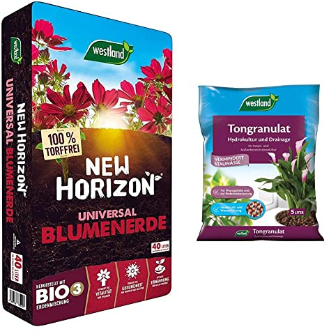Westland New Horizon Universal Blumenerde, 40 l & Westland Tongranulat, 5 l – Pflanzgranulat ideal für Hydrokultur, Drainage Substrat ohne chemische Zusätze, für Innen- und Außenbereich