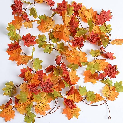 Mizii 2 Ranken künstlicher Ahorn-Girlande, 200,7 cm, künstliche Weinranken, seidene Ahornblätter, künstliche hängende Herbstgirlande für Herbstdekoration, Erntedankfest, Veranda, Kamin, Bauernhaus