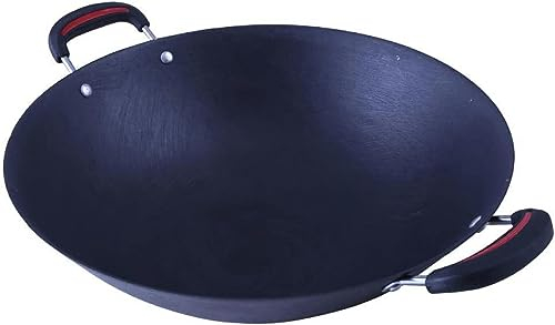 FLTRGO Gusseisen-Wok-Pfanne, Schweineeisen-Wok, Antihaftbeschichtung, verdicktes Gusseisen, Doppelohr, runder Boden, Gas-Wok, 54 cm