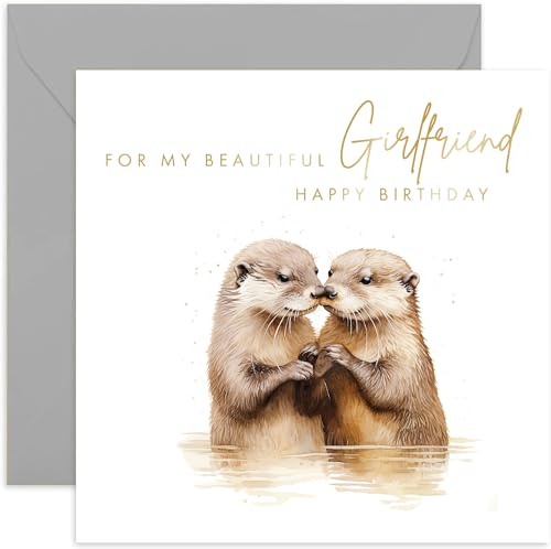Old English Co. Geburtstagskarte für Freundin – niedliches Otter-Paar, romantisches Design, Geburtstagskarte für andere Hälfte – Freundin Geburtstagsgeschenk vom Freund – Love You Karte | blanko