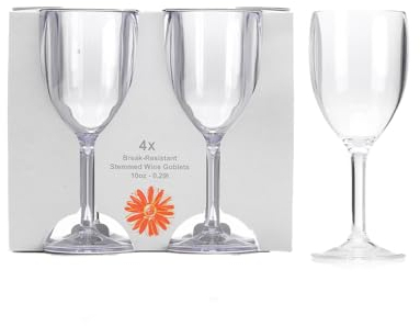 Flamefield Lot de 4 verres à vin – Verres à vin en acrylique incassable de 0,29 L, élégamment durables pour les soirées en intérieur et les barbecues en plein air, sans BPA pour siroter en