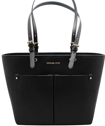 Michael Kors Jet Sest Travel Medium Double Pocket Tote, Schwarz Leder