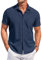 COOFANDY Men's Short Sleeve Shirt Slim Fit Stretch Dress Shirts Casual Non Iron Business Shirt Summer Beach Shirts Darkblue S