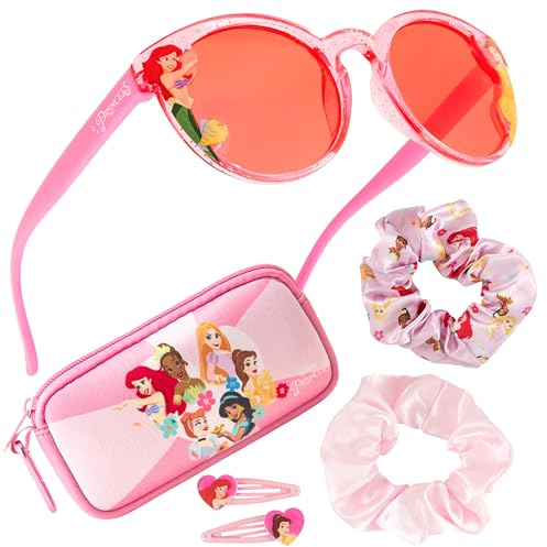 Disney Occhiali da Sole Bambina Protezione UV con Borsette e Accessori Capelli Set - Regalo per Ragazze (Rosa Princesses)