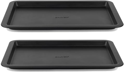 Salter COMBO-8903 Bakes Baking Tray – 2 Pack, 37 cm Non-Stick Coated Flat Oven Sheet, Large Cookie Tray, Oven Safe Up to 220°C, PFOA-Free, Bake & Roast Vegetables/Biscuits/Pastries, Durable, Black