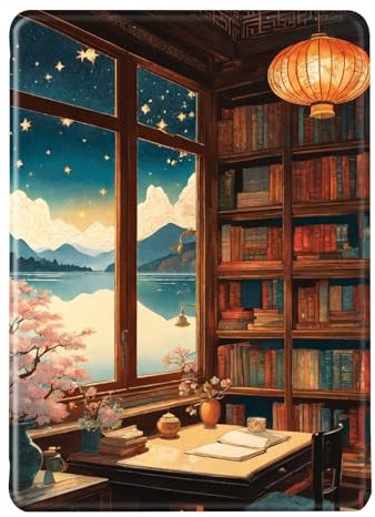 Cover per Amazon Kindle 8ª Gen 2016 Custodia Cielo Stellato Libreria Sulla Cima Montagna Modello Pelle Flip Case Kindle 8 Auto Svegliati o Sonno Magnetico PU+TPU Sottile Shell Kindle Basic 2 (7)