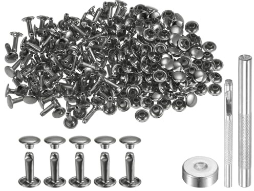 QUARKZMAN 200 Ensembles de Rivets en Cuir 12 x 8mm Rivets à double capuchon en métal, boutons-pression, attaches avec 3 outils de réglage, rivets pour artisanat du cuir, bricolage, bronze