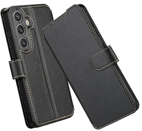 ELESNOW Funda Samsung Galaxy S24, Fundas de Piel Billetera Tarjetero Tapa Libro Flip con Soporte Plegable, Cierre Magnético Capa para Samsung Galaxy S24 5G (Negro)